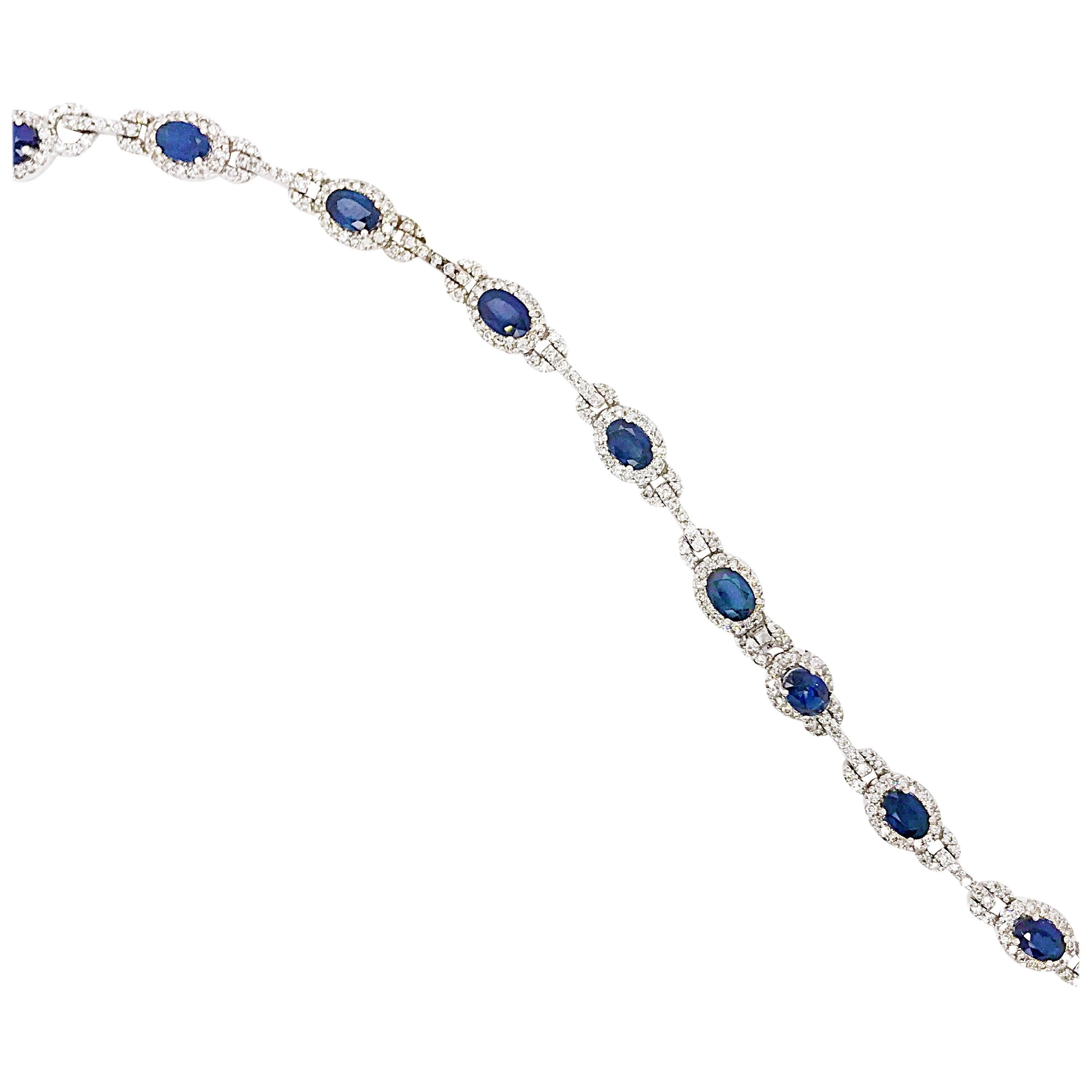 Sapphire and Diamond Bracelet in 14 Karat White Gold