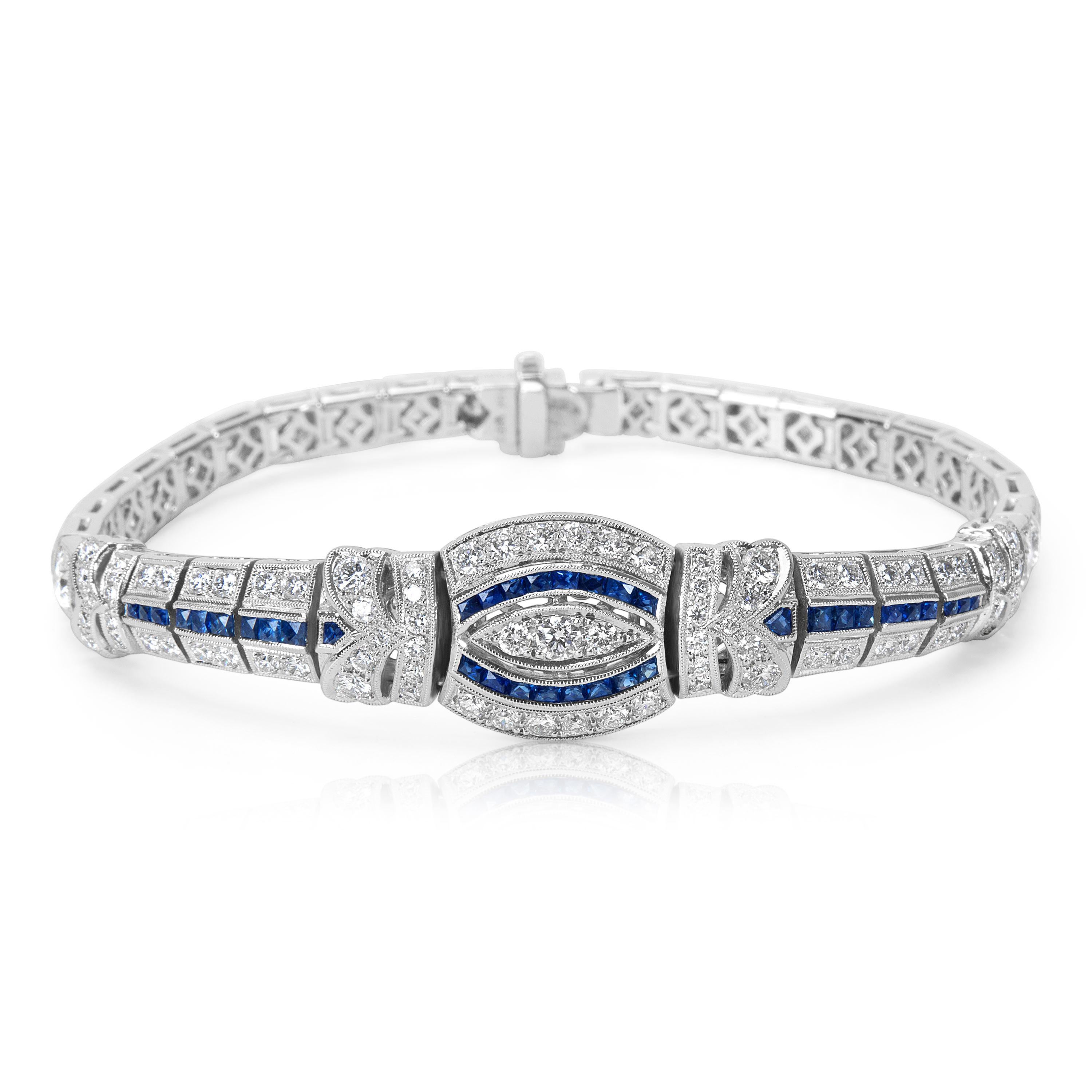 Sapphire and Diamond Bracelet in 18 Karat White Gold ‘4.95 Carat’ In Excellent Condition In New York, NY