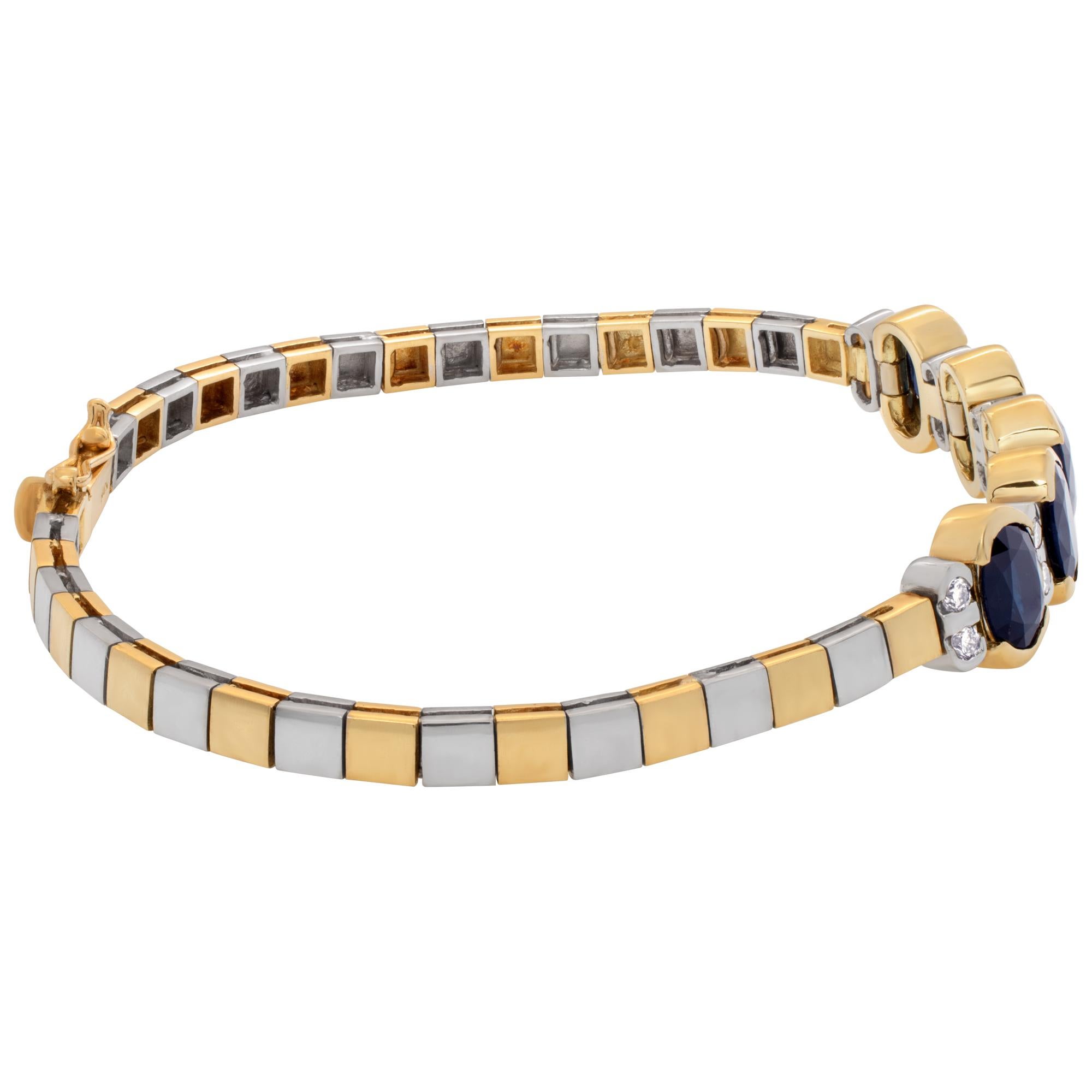 Sapphire and Diamond Bracelet Set in 14K White and Yellow Gold In Excellent Condition For Sale In Surfside, FL