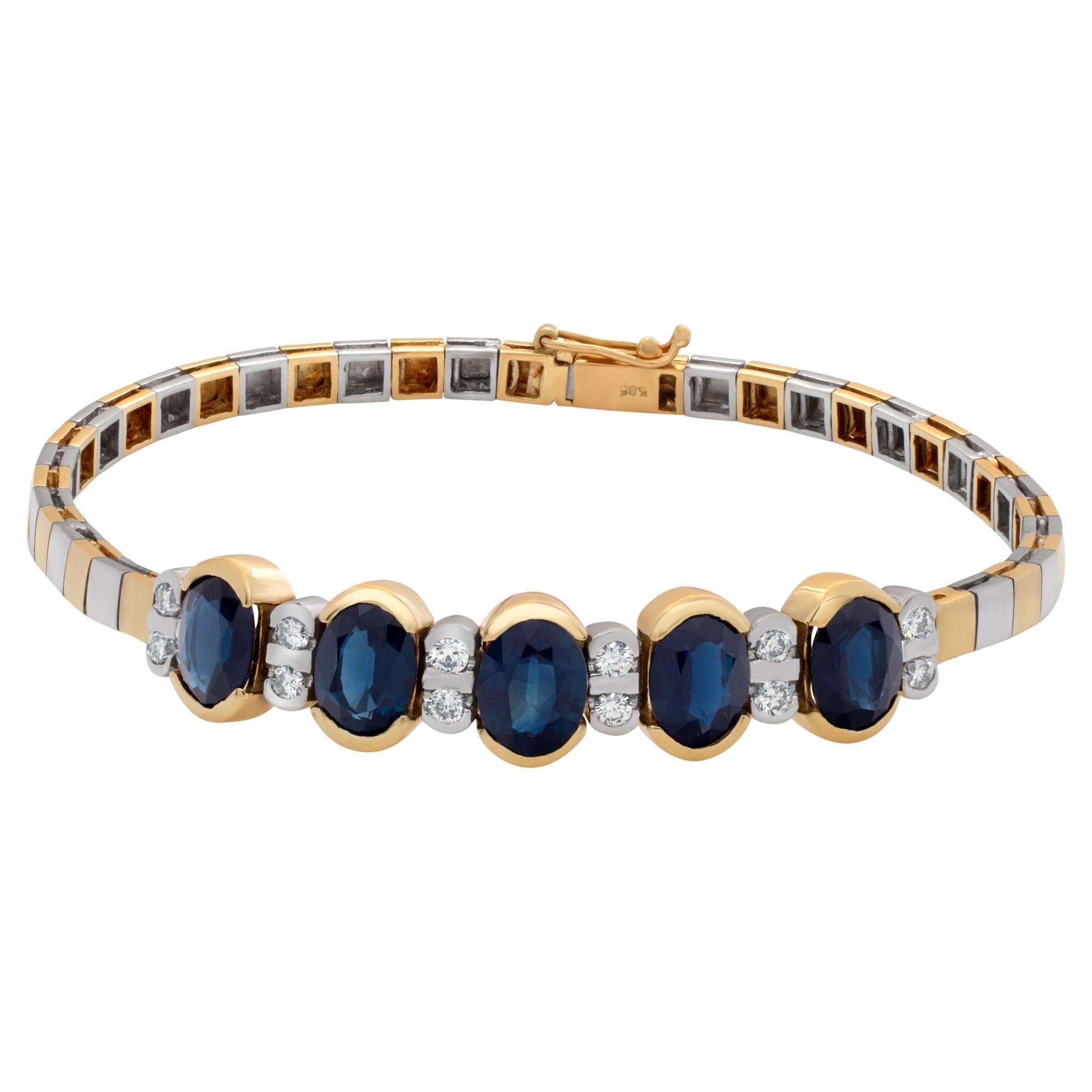 Sapphire and Diamond Bracelet Set in 14K White and Yellow Gold For Sale