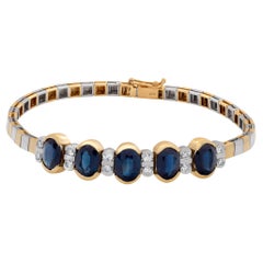 Vintage Sapphire and Diamond Bracelet Set in 14K White and Yellow Gold