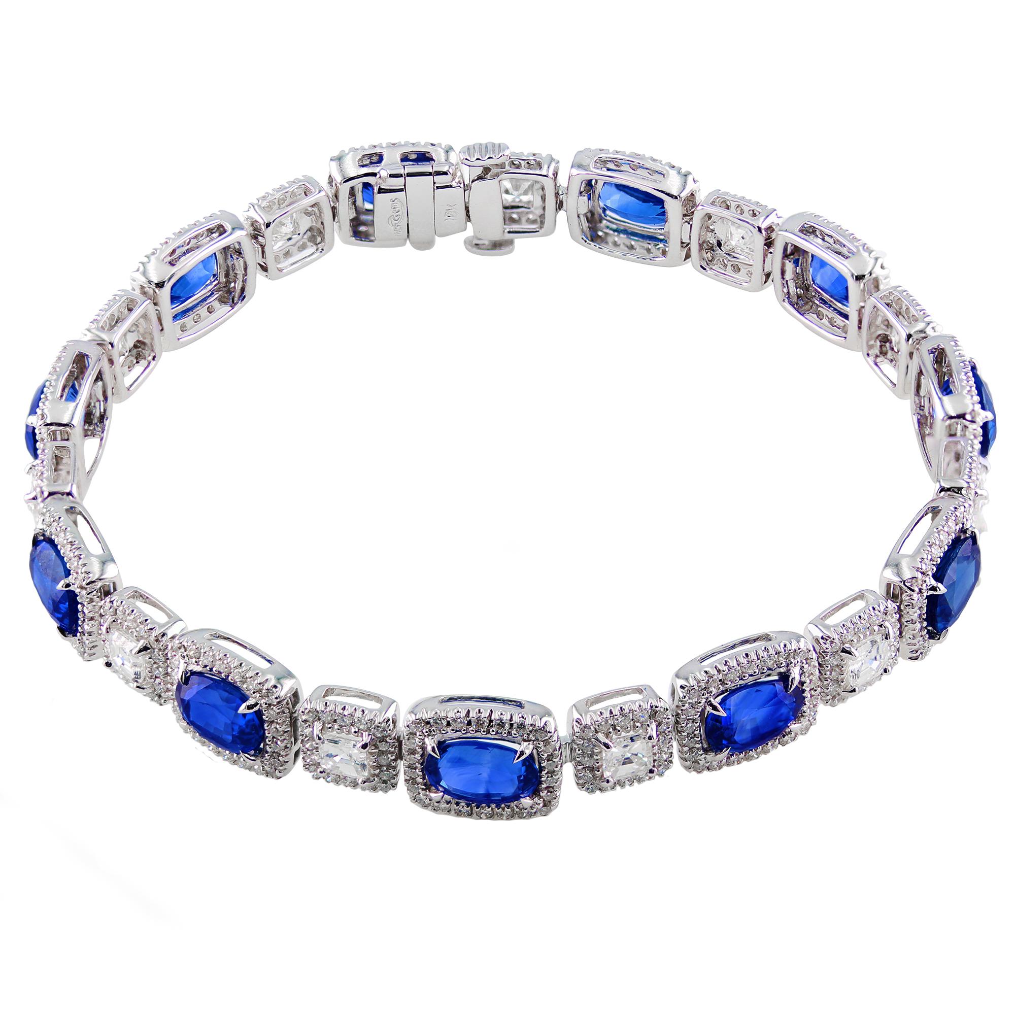 Modern Sapphire and Diamond White Gold Bracelet For Sale