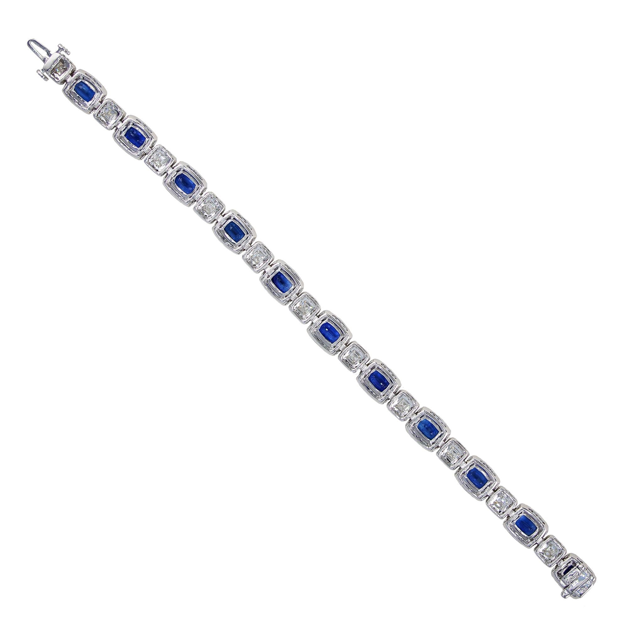Oval Cut Sapphire and Diamond White Gold Bracelet For Sale