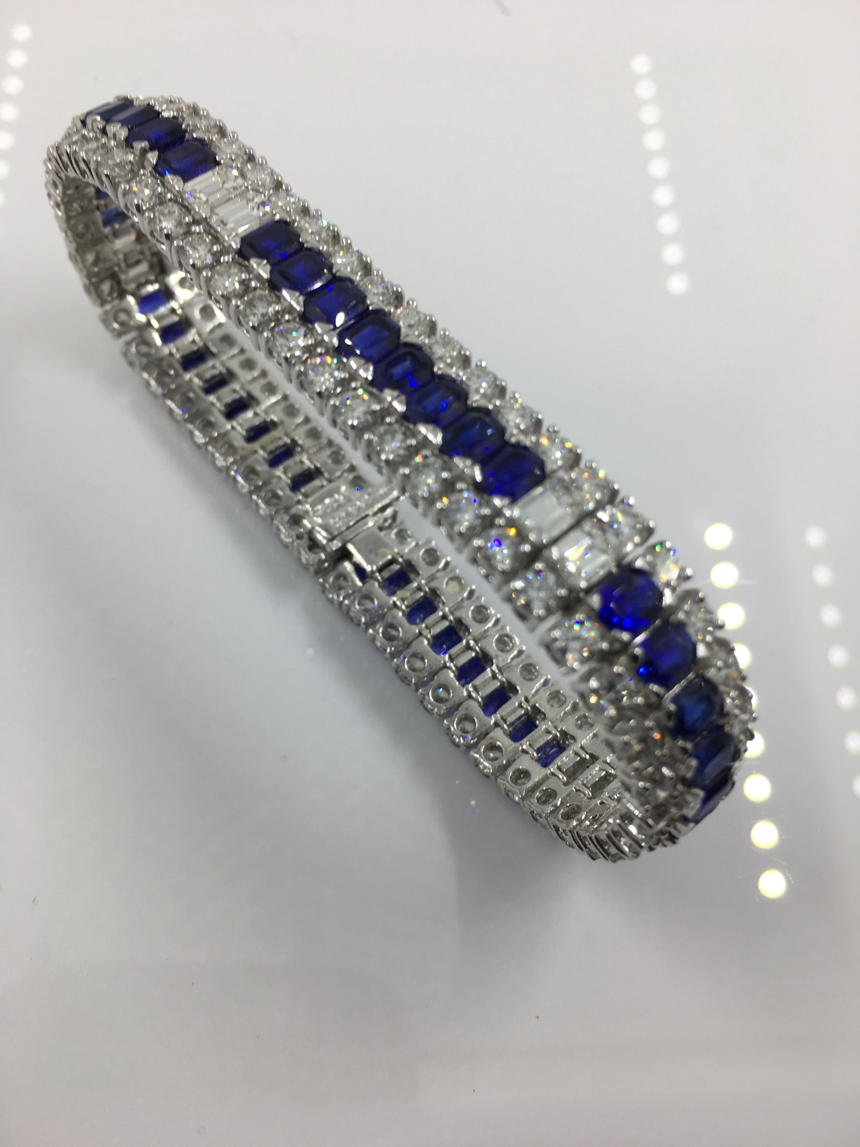 Sapphire and Diamond Bracelet sapphires 14.79 ct Round diamonds 9.34ct  Princess diamonds 2.95ct set in Platinum.