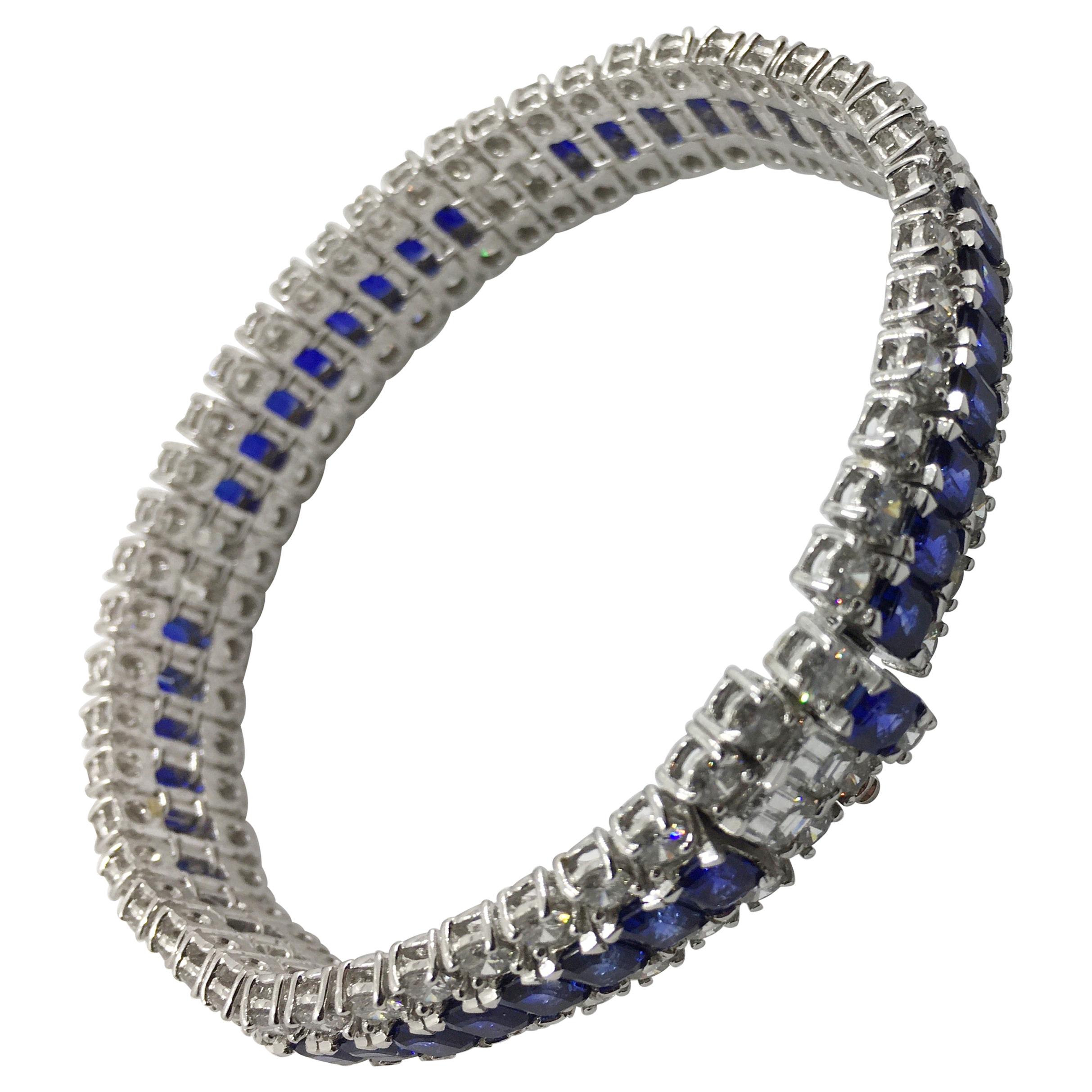 Sapphire and Diamond Bracelet Set in Platinum