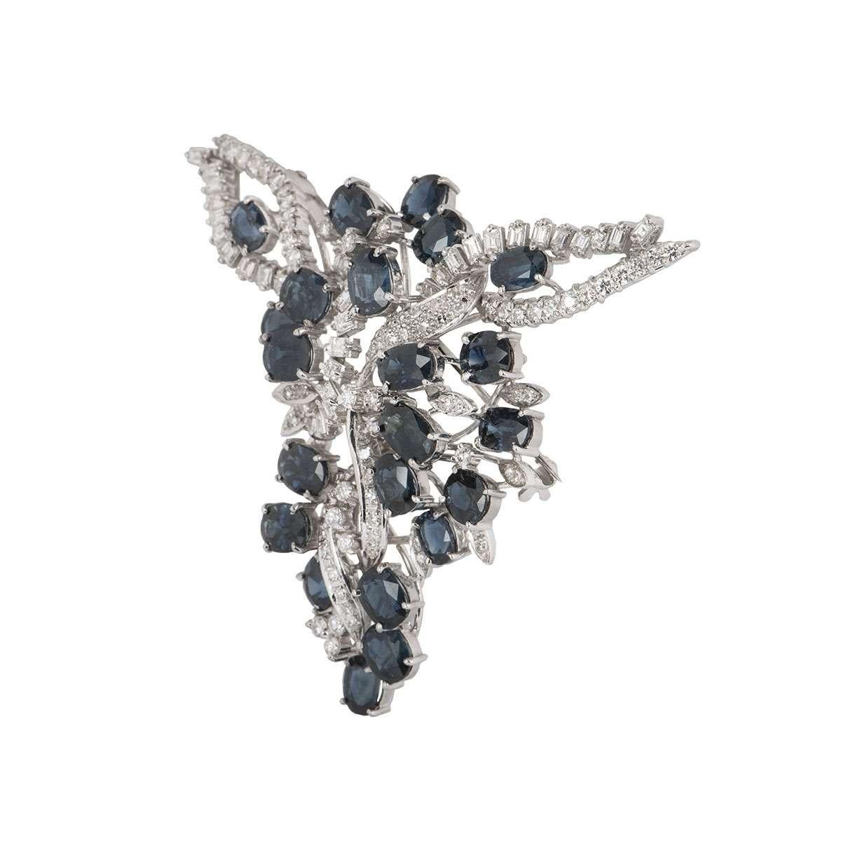 Women's Sapphire and Diamond Brooch 12.35 Carat Sapphires 4.20 Carat Diamonds