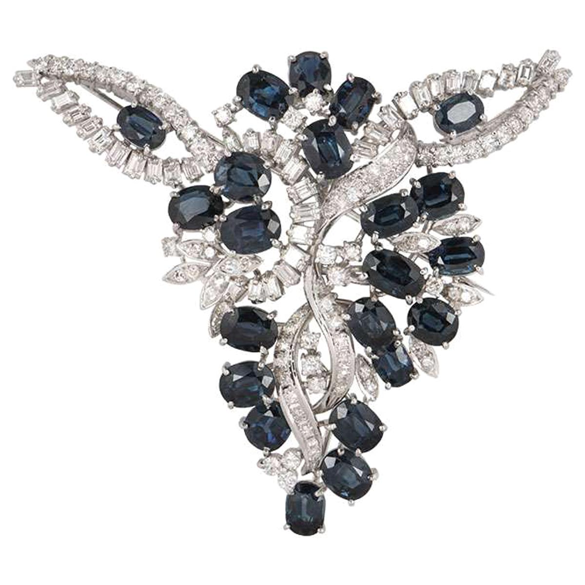 Sapphire and Diamond Brooch 12.35 Carat Sapphires 4.20 Carat Diamonds