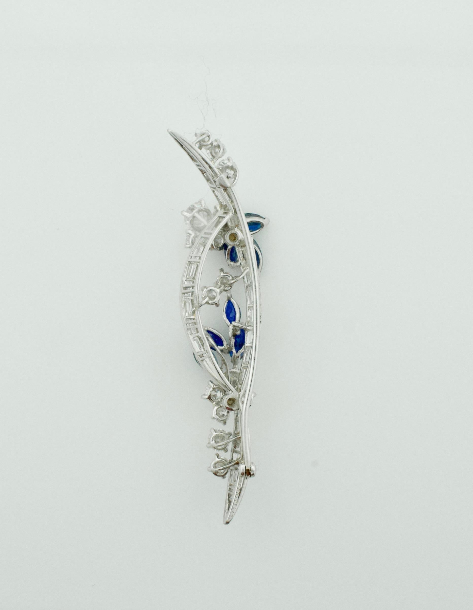 Marquise Cut Sapphire and Diamond Brooch by Oscar Heyman and Brothers For Sale