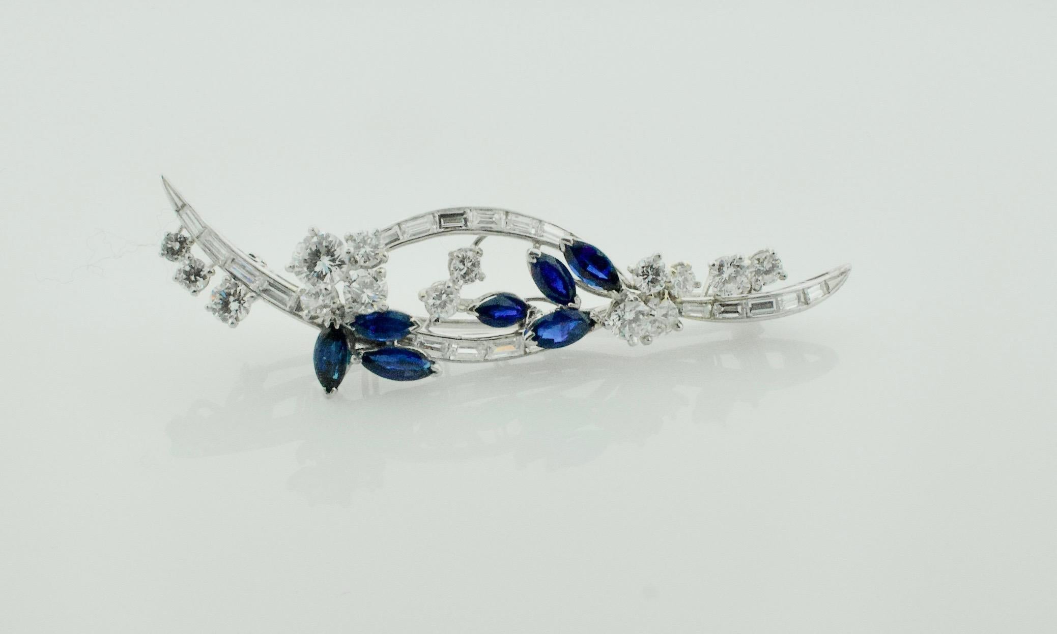 Women's or Men's Sapphire and Diamond Brooch by Oscar Heyman and Brothers For Sale