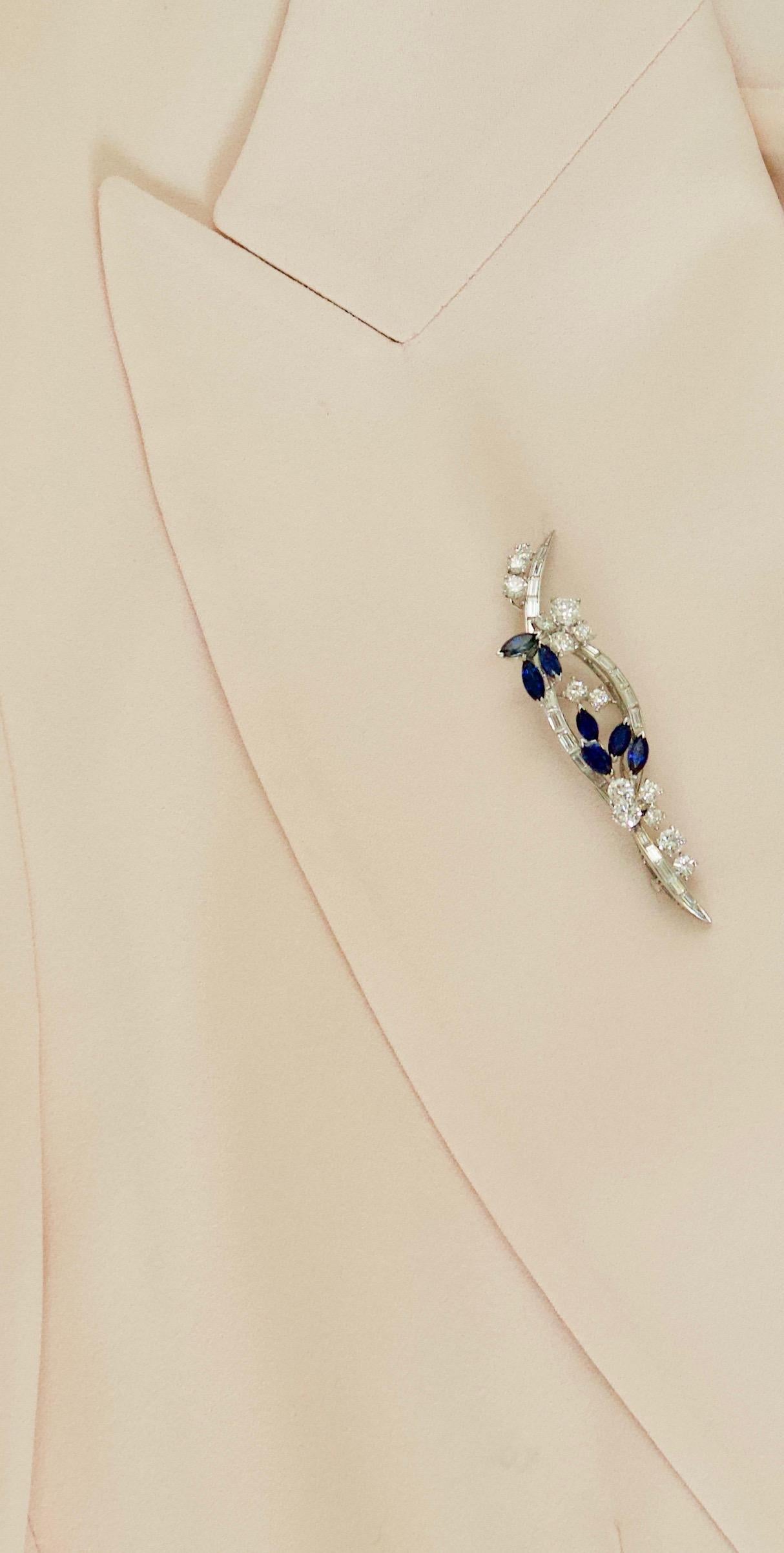 Sapphire and Diamond Brooch by Oscar Heyman and Brothers For Sale 2