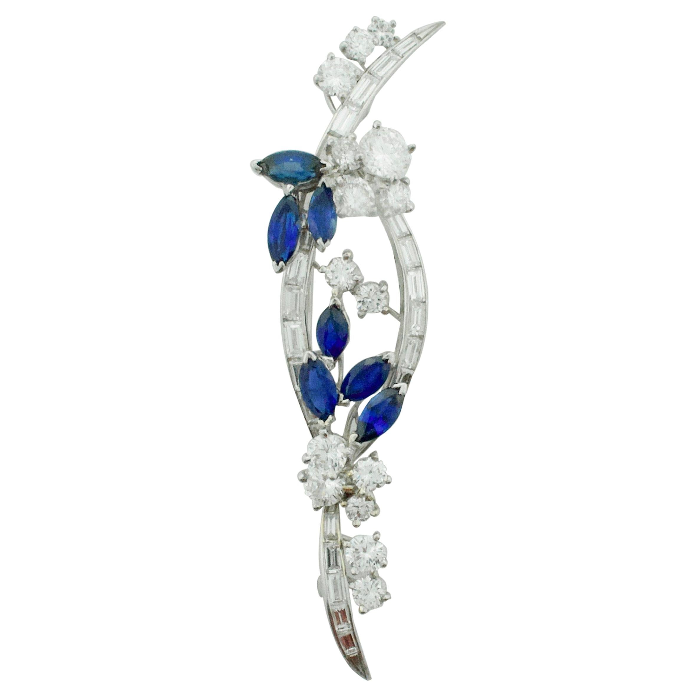 Sapphire and Diamond Brooch by Oscar Heyman and Brothers For Sale
