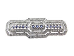 Art Deco Style Sapphire and Diamond White Gold Brooch