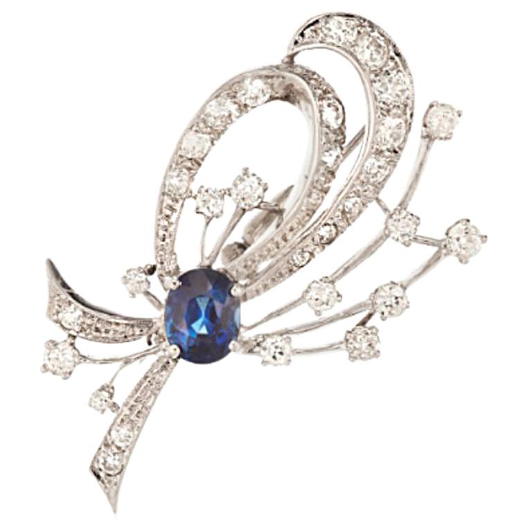 Sapphire and Diamond Brooch For Sale at 1stdibs