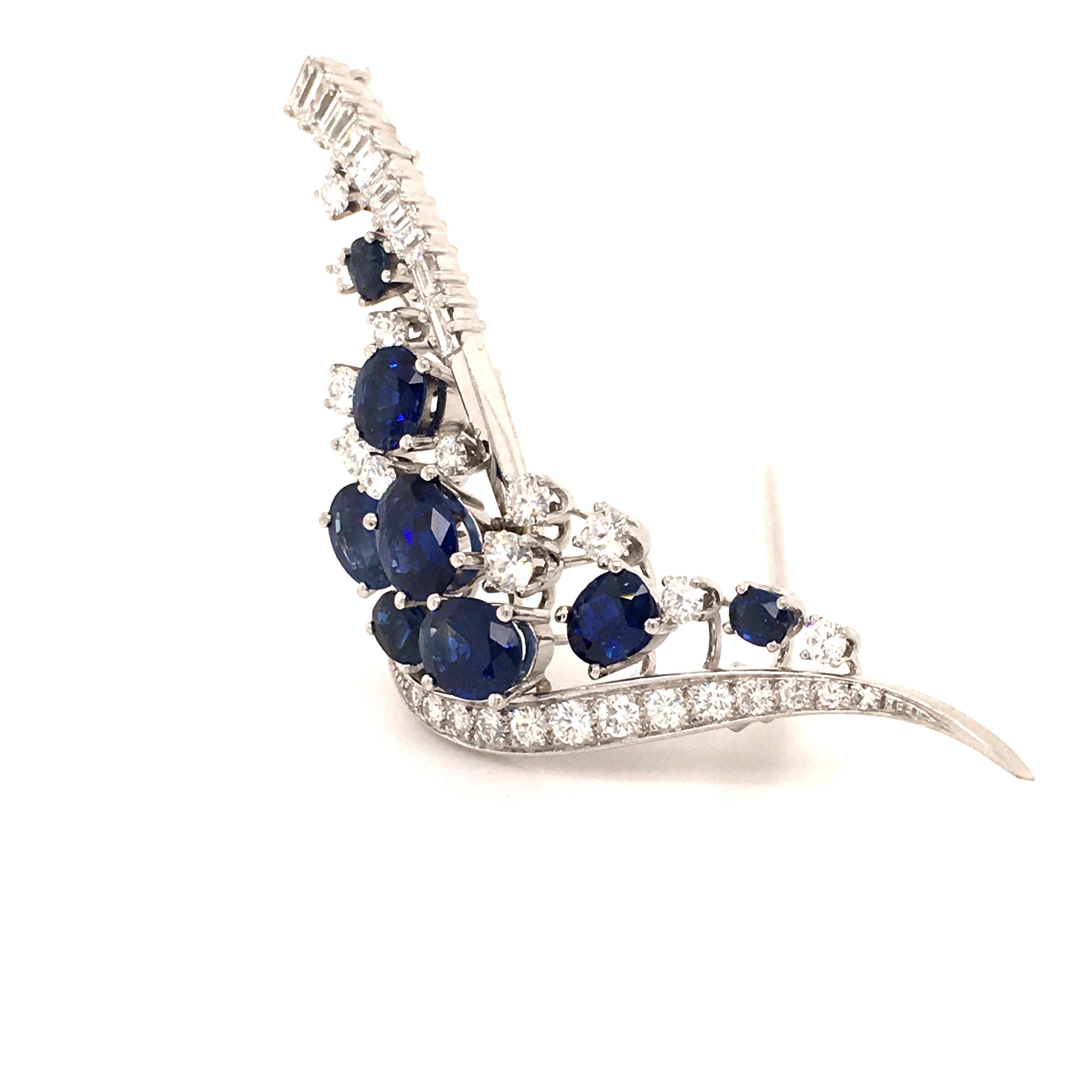 Oval Cut Sapphire and Diamond Brooch in 18 Karat White Gold