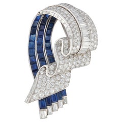 Sapphire and Diamond Brooch in Platinum