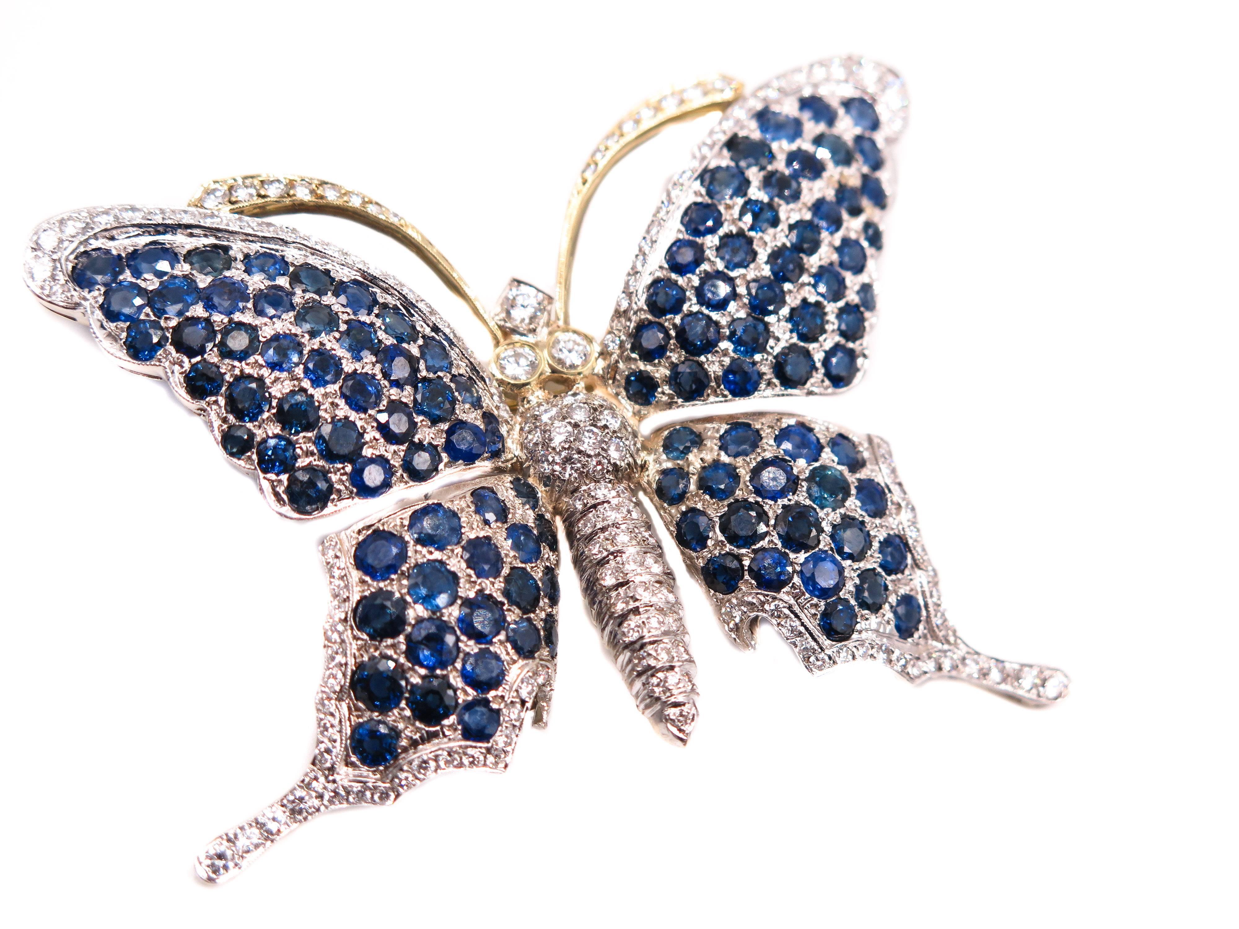 Schmetterlingsbrosche mit Saphiren und Diamanten im Zustand „Hervorragend“ im Angebot in Greenwich, CT
