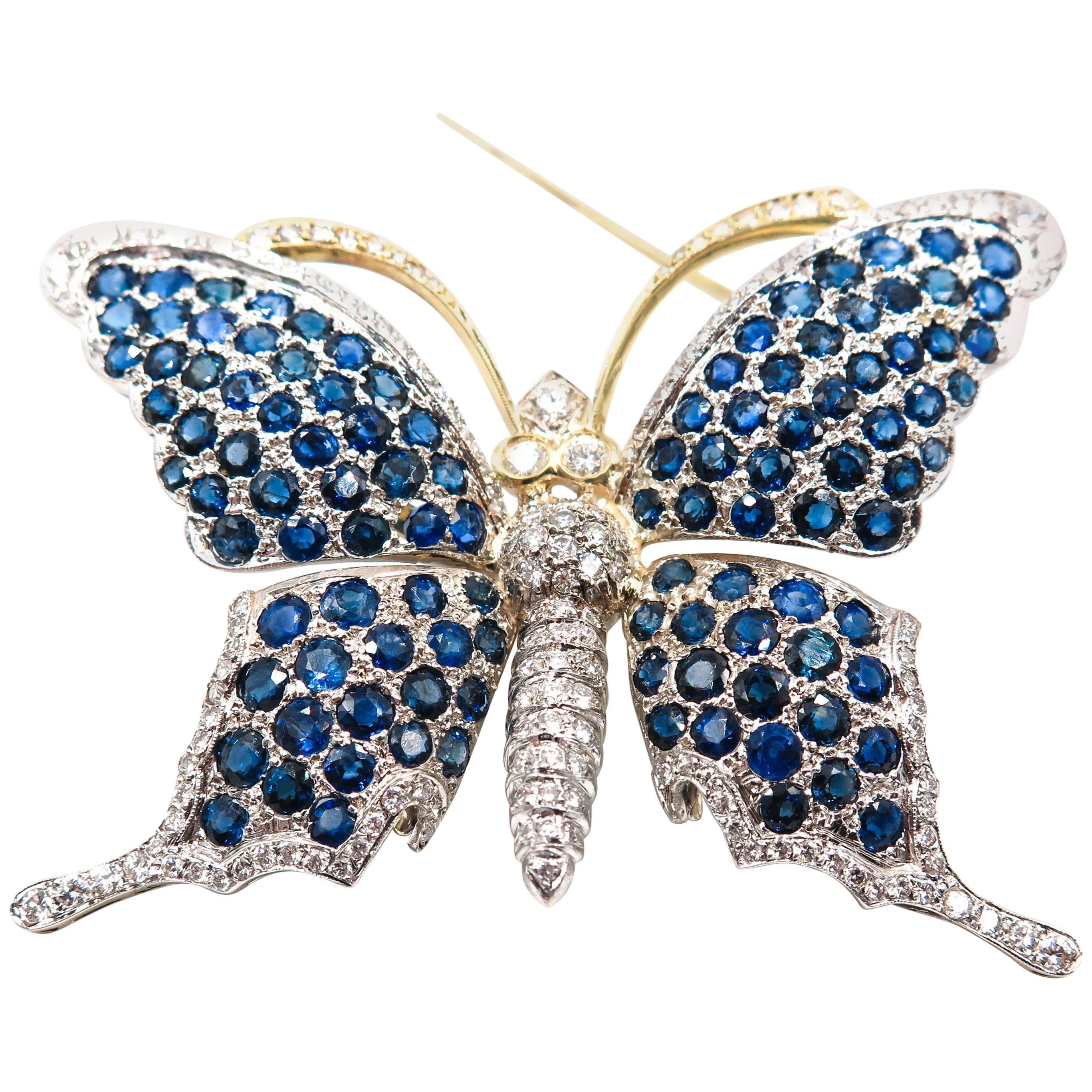 Broche papillon en saphir et diamants