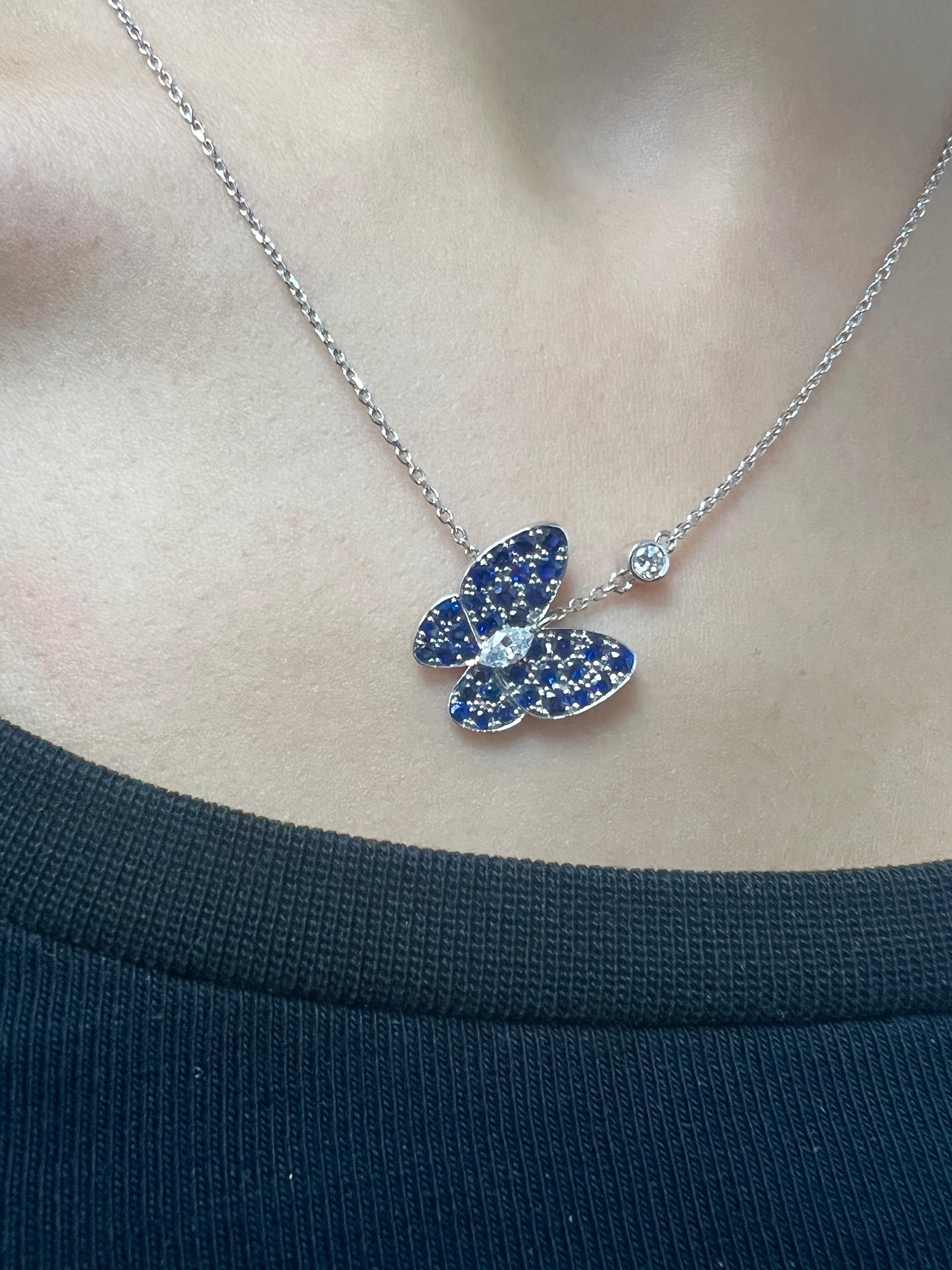 Contemporary Sapphire and Diamond Butterfly Pendant For Sale