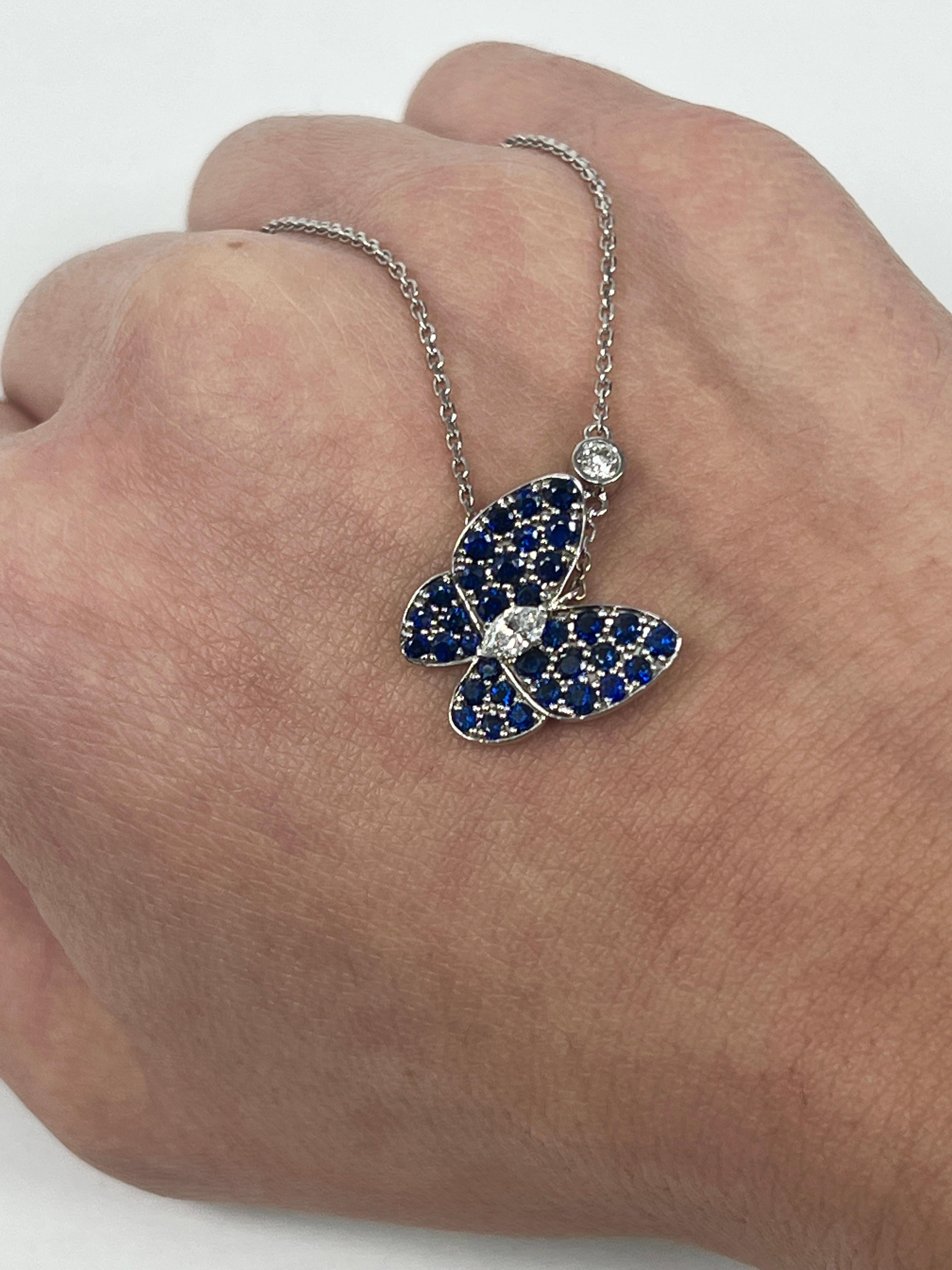 Brilliant Cut Sapphire and Diamond Butterfly Pendant For Sale