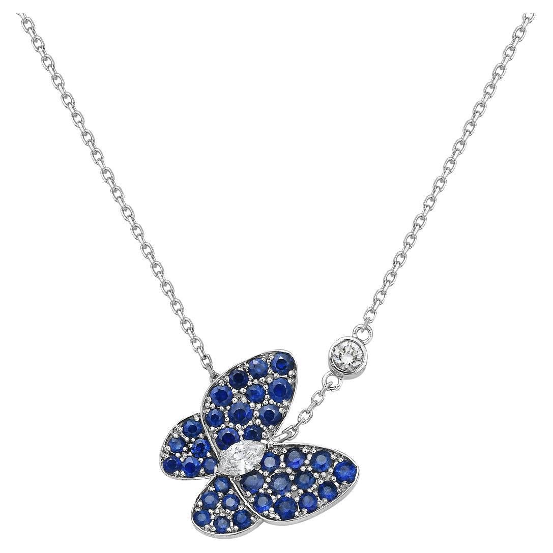 Sapphire and Diamond Butterfly Pendant For Sale