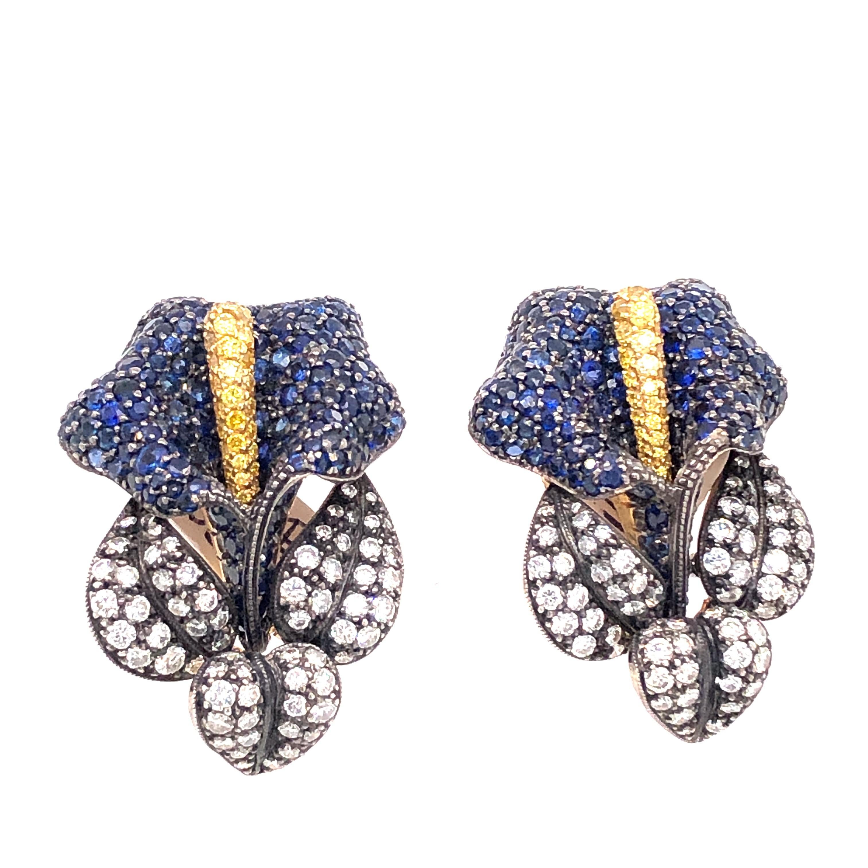 Boucles d'oreilles Calla Lily en saphir et diamant Neuf - En vente à London, GB