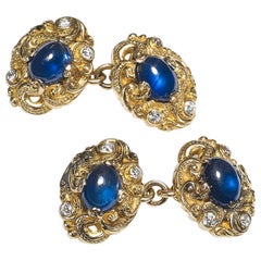 Sapphire and Diamond Carved Gold Cufflinks