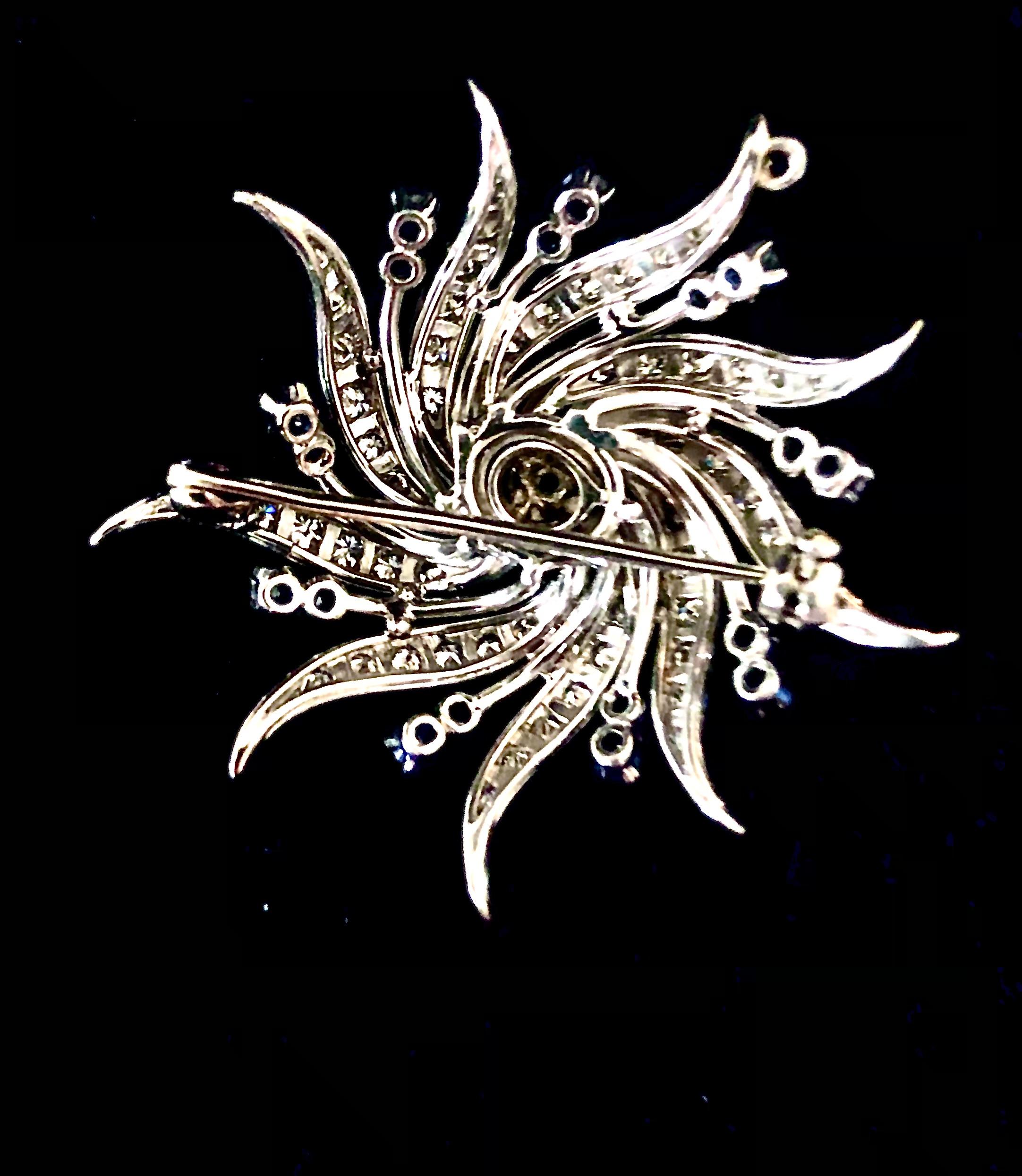 Bead Sapphire and diamond Catherine wheel style brooch/ pendant For Sale