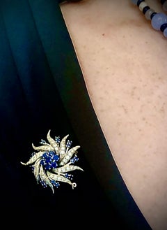 Sapphire and diamond Catherine wheel style brooch/ pendant