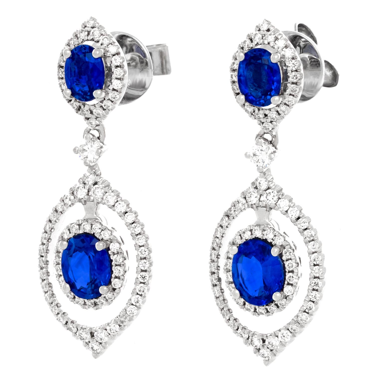 Oval Cut Sapphire and Diamond Chandelier Earrings