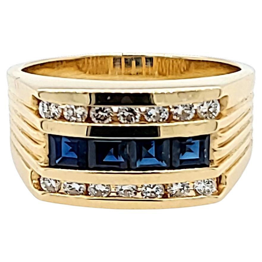 Sapphire and Diamond Channel Band in Yellow Gold For Sale