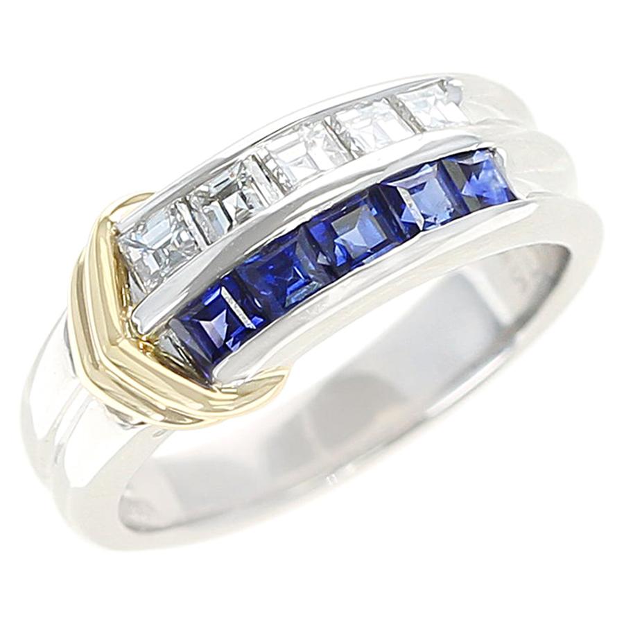Sapphire and Diamond Channel Invisible Set Band Ring, Two Yellow Gold Linings For Sale
