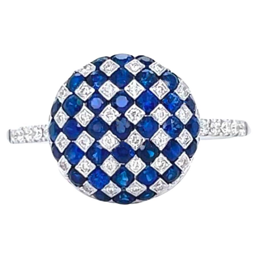 Sapphire And Diamond Checker Ball Ring 1.11 Carats 18K White Gold For Sale