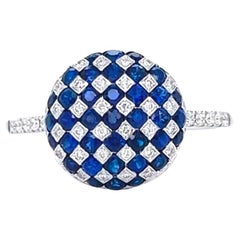 Anillo de Bola de Zafiro y Diamante a Cuadros 1,11 Quilates Oro Blanco 18K