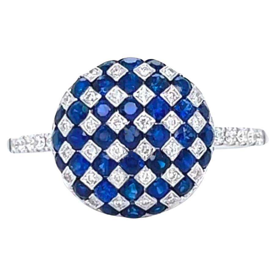 Sapphire And Diamond Checker Ball Ring 1.11 Carats 18K White Gold