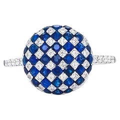 Anillo de Bola de Zafiro y Diamante a Cuadros 1,11 Quilates Oro Blanco 18K