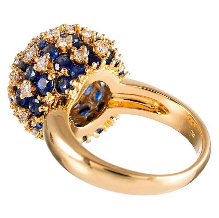 Round Cut Sapphire and Diamond Checkerboard Sphere Ring For Sale