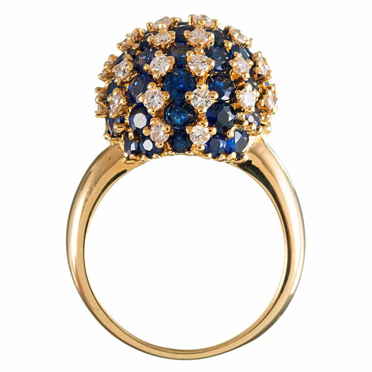 Sapphire and Diamond Checkerboard Sphere Ring In Good Condition For Sale In Carmel-by-the-Sea, CA