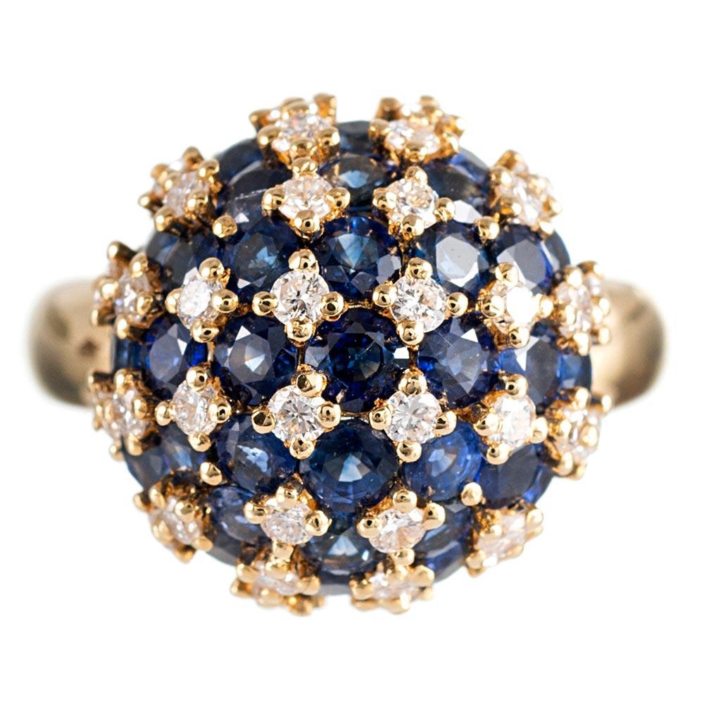 Bague sphère en damier en saphir et diamants en vente