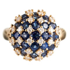Sapphire and Diamond Checkerboard Sphere Ring