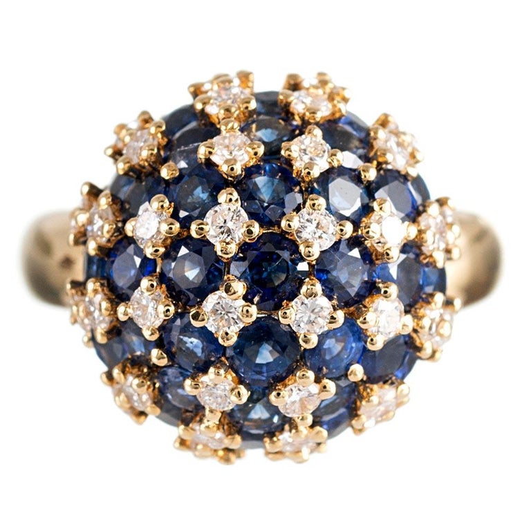 Sapphire and Diamond Checkerboard Sphere Ring For Sale