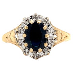 Sapphire and diamond chunky antique engagement ring yellow gold