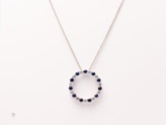 Sapphire and Diamond Circle Pendant Necklace in 14k White Gold Elegant Modern