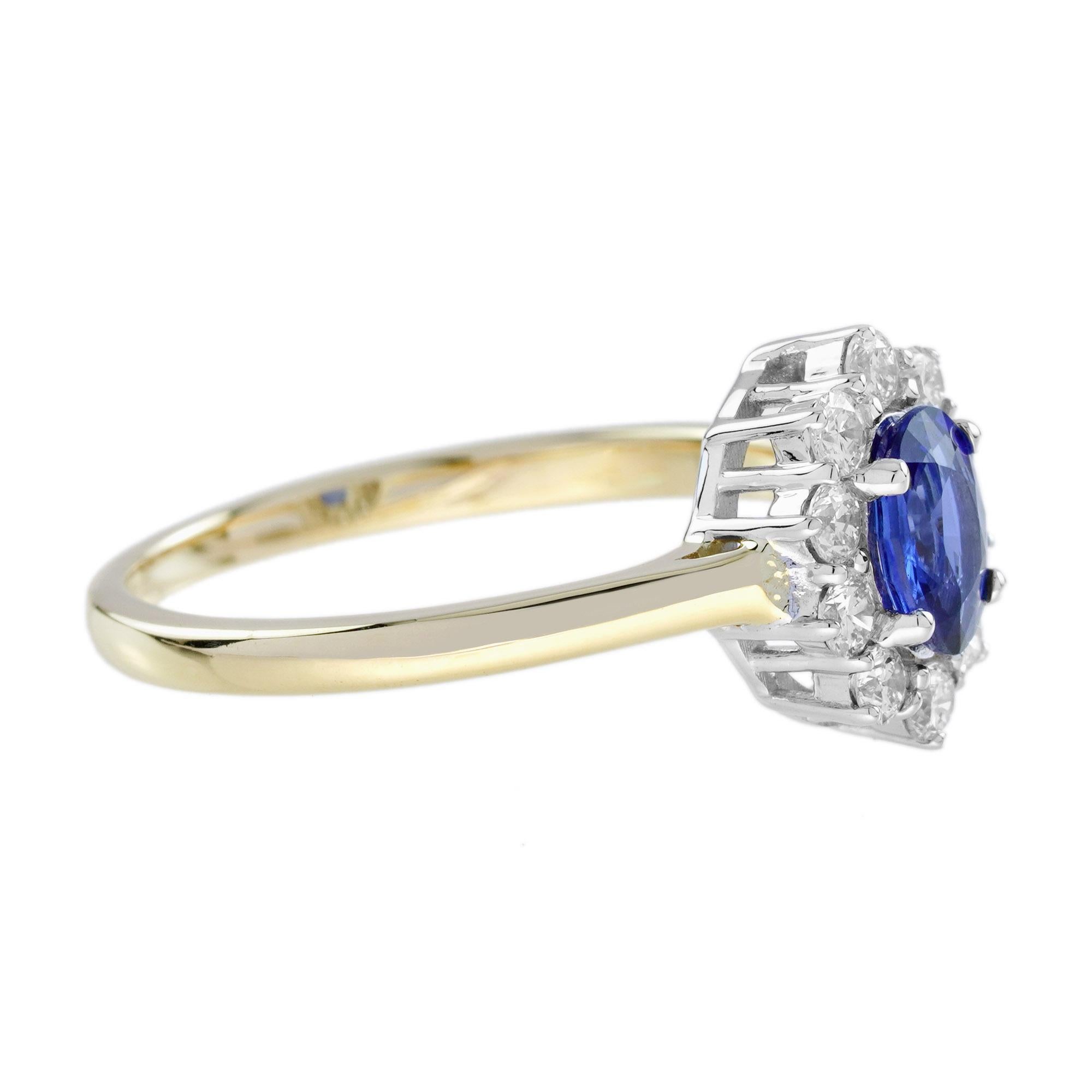 Art déco Bague de fiançailles saphir et diamant de style classique en or jaune 18K en vente