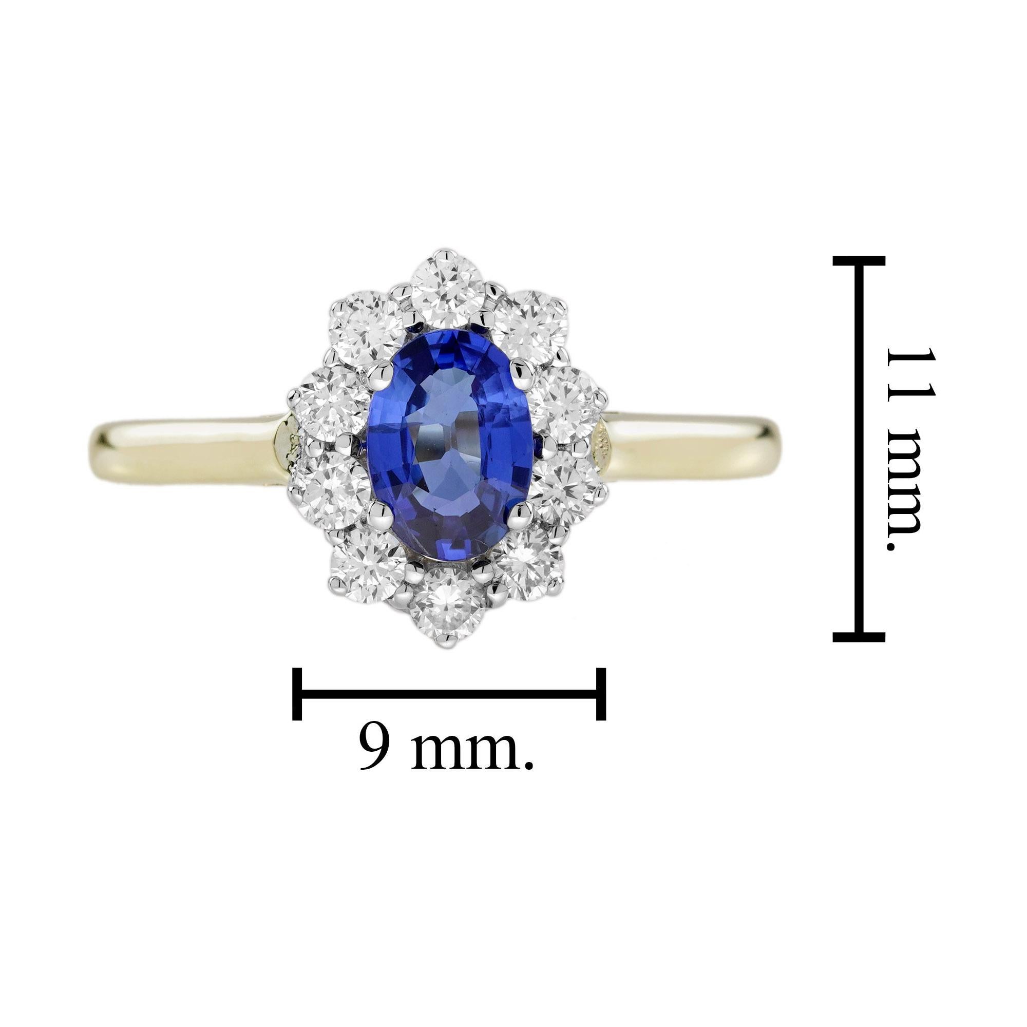 Bague de fiançailles saphir et diamant de style classique en or jaune 18K Pour femmes en vente