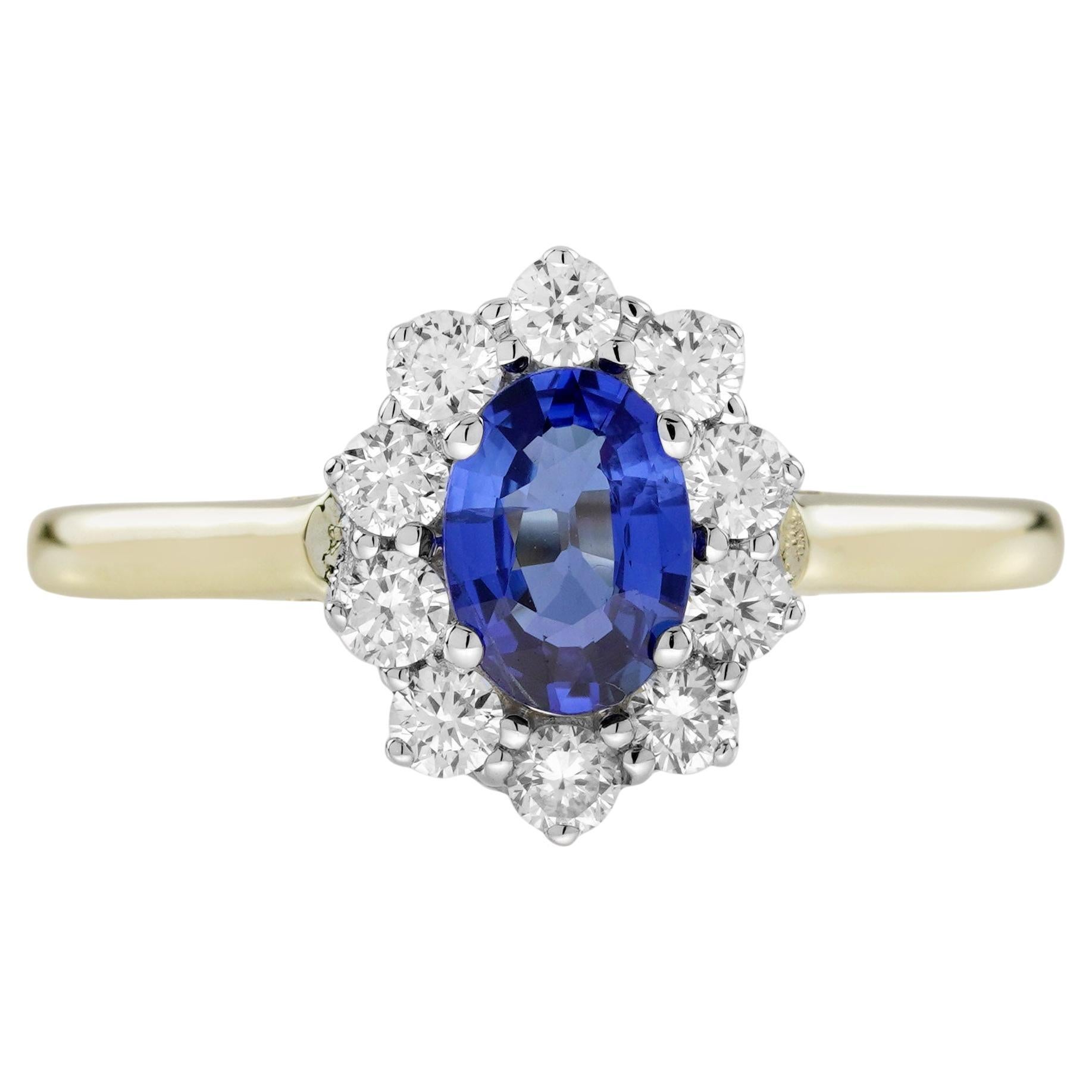 Bague de fiançailles saphir et diamant de style classique en or jaune 18K