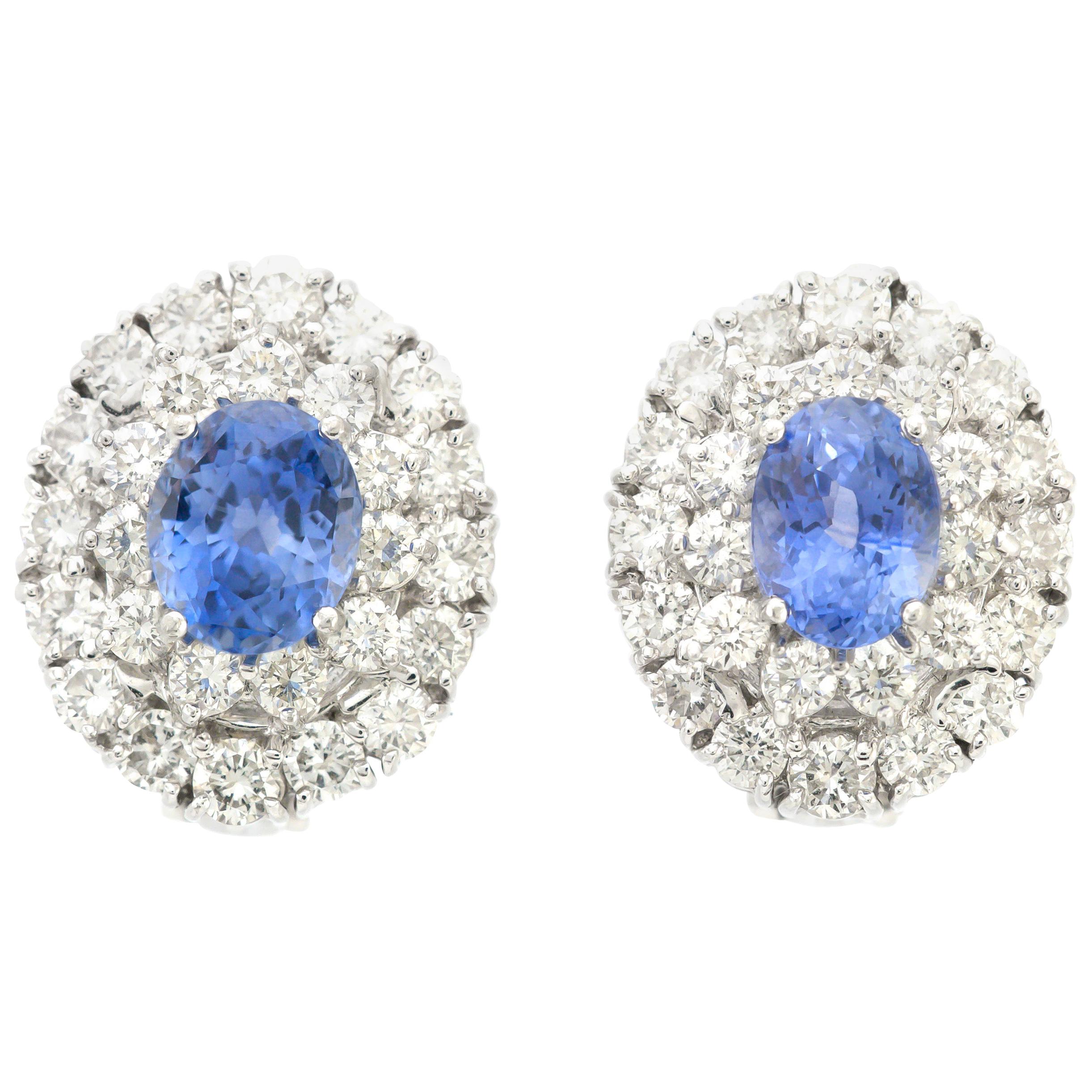 Sapphire and Diamond Clip-On Earrings For Sale