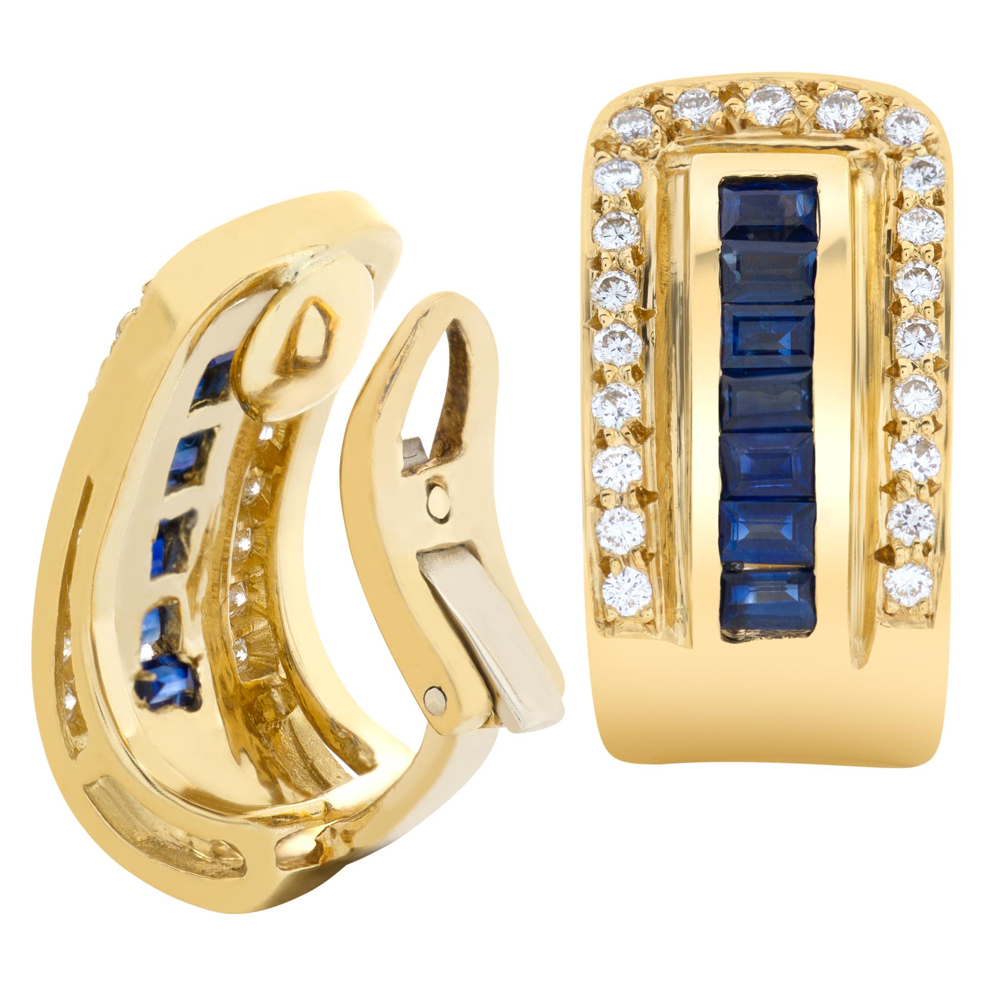 Modern Sapphire and Diamond Clip On Earrings in 18k