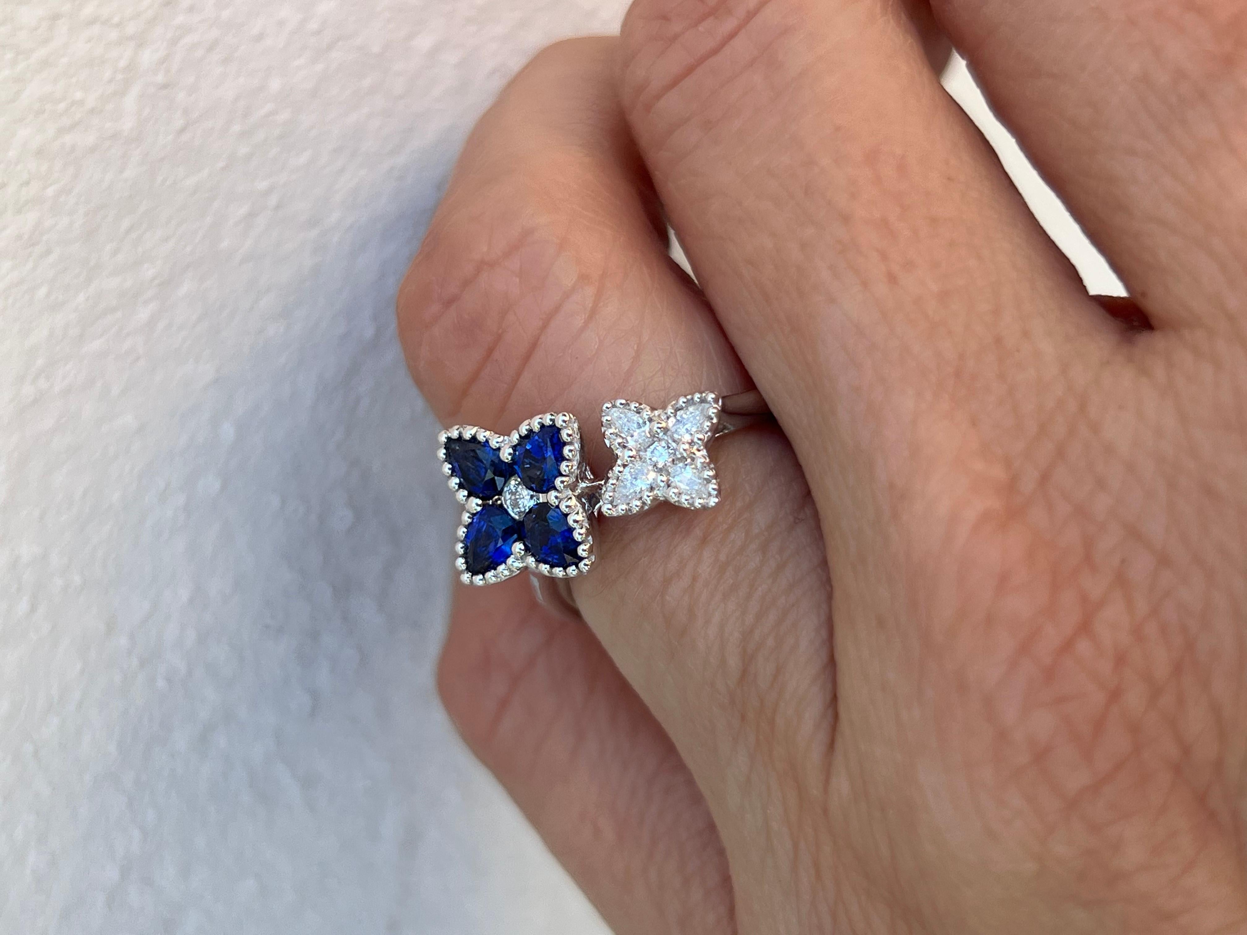 Contemporary Sapphire and Diamond Clover Band 18K white Gold For Sale