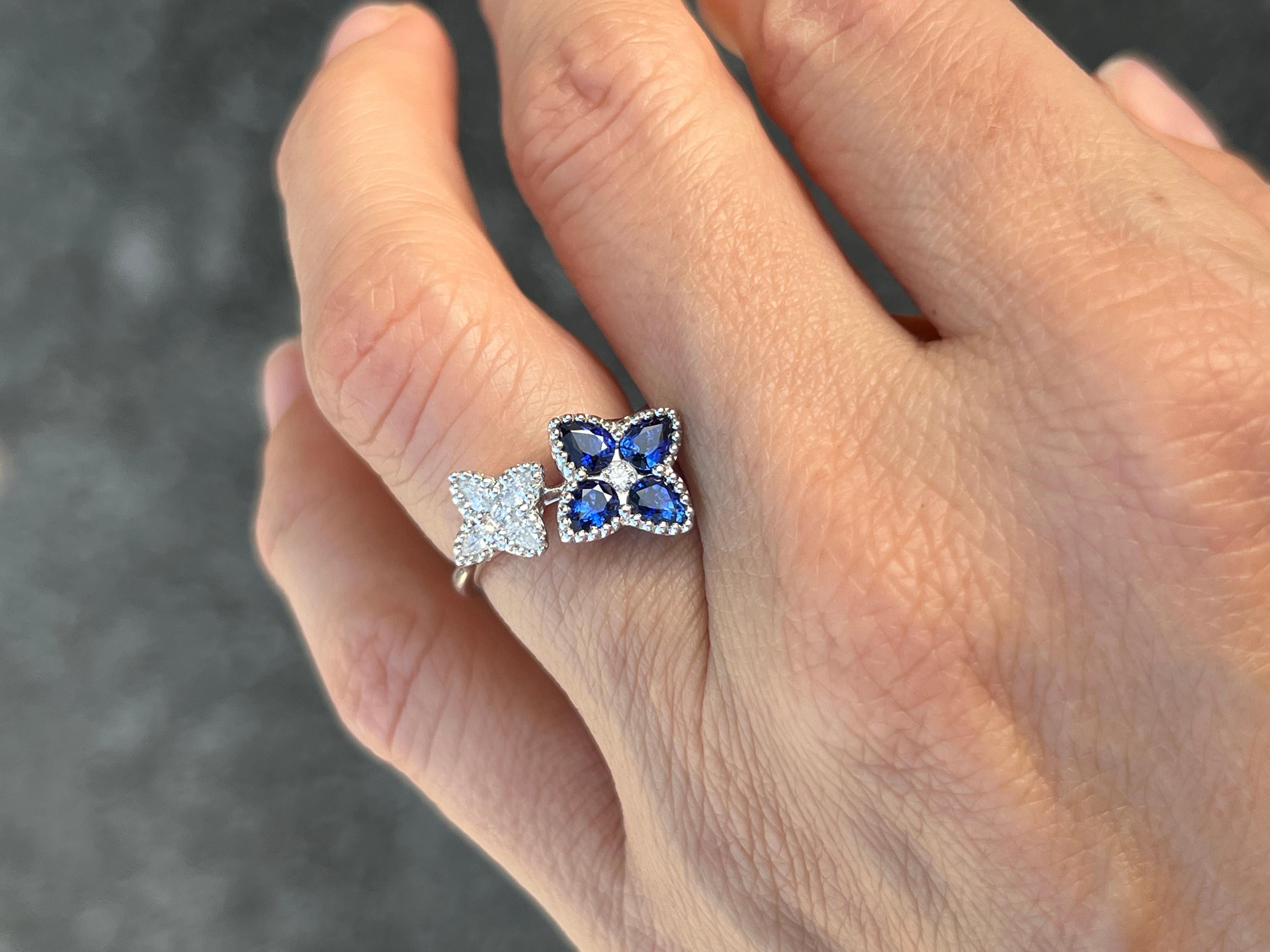 Brilliant Cut Sapphire and Diamond Clover Band 18K white Gold For Sale