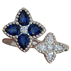 Anillo Trébol Zafiro y Diamante Oro blanco 18K